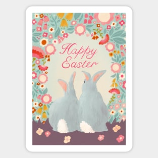 Happy Easter Bunnies and Flowers paper cut art Sticker